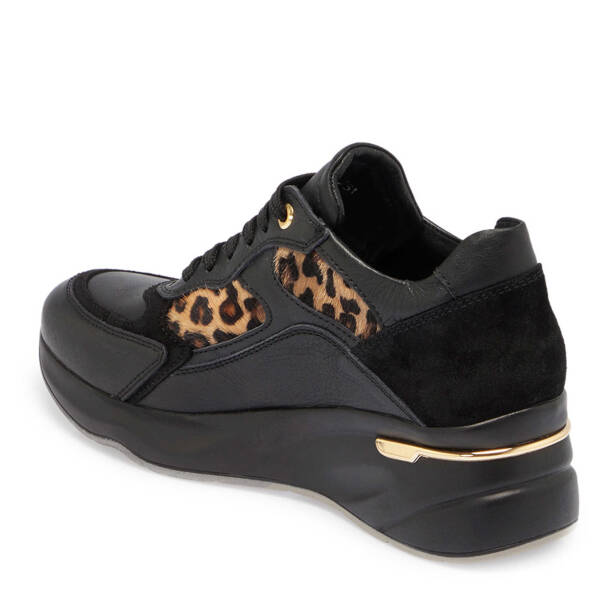 Siyah Deri Leopar Kadın Sneaker - K24S1AY67725-A23 - 2