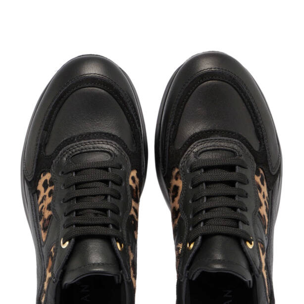 Siyah Deri Leopar Kadın Sneaker - K24S1AY67725-A23 - 5