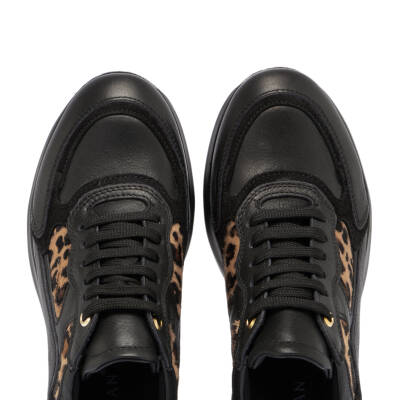 Siyah Deri Leopar Kadın Sneaker - K24S1AY67725-A23 - 5