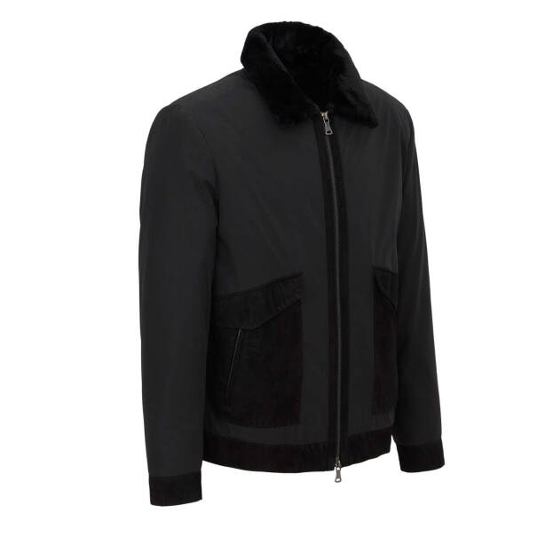 Siyah Deri - Tekstil Erkek Deri Mont - E23KKM310482-Q7W - 2