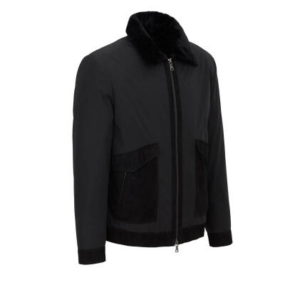 Siyah Deri - Tekstil Erkek Deri Mont - E23KKM310482-Q7W - 2