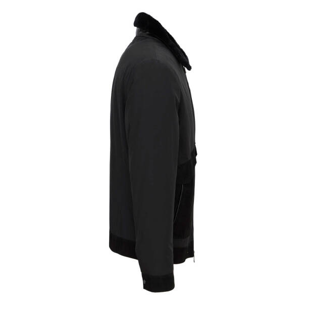 Siyah Deri - Tekstil Erkek Deri Mont - E23KKM310482-Q7W - 3