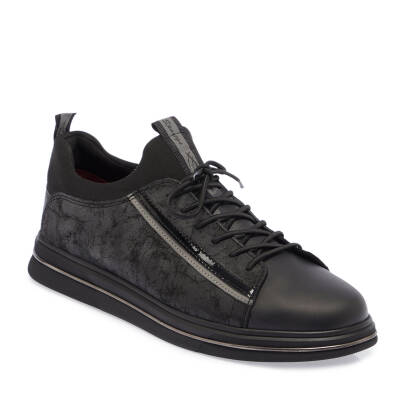  Siyah Deri-Tekstil Erkek Sneaker - E23S1AY56393-A23 - 1