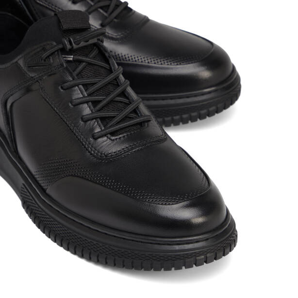Siyah Deri-Tekstil Erkek Sneaker - E26S1AY57836-A23 - 3