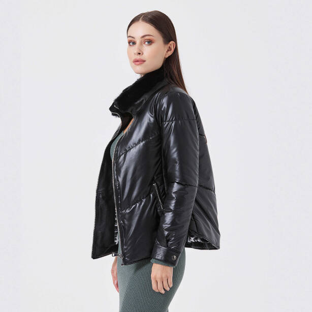 Siyah Deri - Tekstil Kadın Deri Mont - K23KDM320414-Q7W - 3