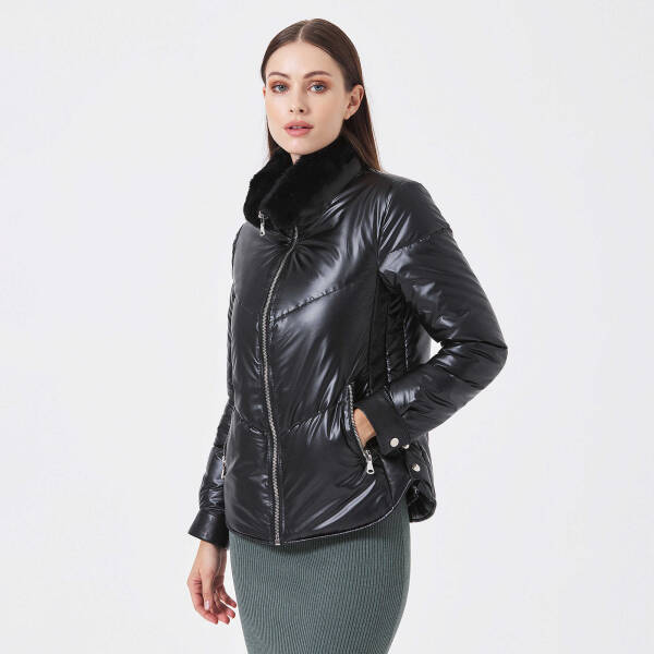 Siyah Deri - Tekstil Kadın Deri Mont - K23KDM320414-Q7W - 2