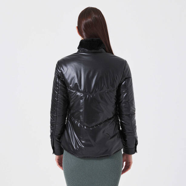 Siyah Deri - Tekstil Kadın Deri Mont - K23KDM320414-Q7W - 4