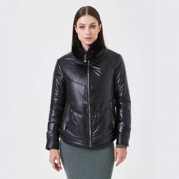 Siyah Deri - Tekstil Kadın Deri Mont - K23KDM320414-Q7W - 5