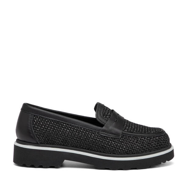 Siyah Deri-Tekstil Kadın Loafer - K26I1AY68414-V2O 