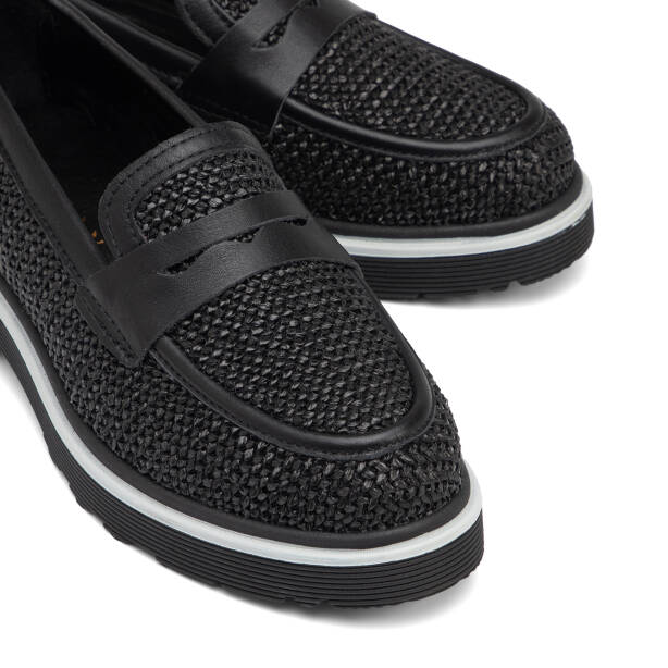 Siyah Deri-Tekstil Kadın Loafer - K26I1AY68414-V2O - 3