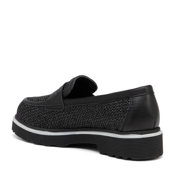 Siyah Deri-Tekstil Kadın Loafer - K26I1AY68414-V2O - 4
