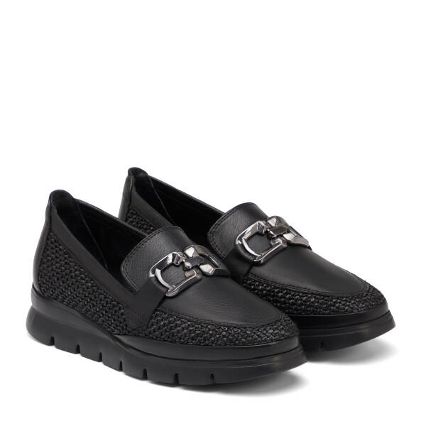 Siyah Deri-Tekstil Kadın Loafer - K26I1AY68601-H54 - 2
