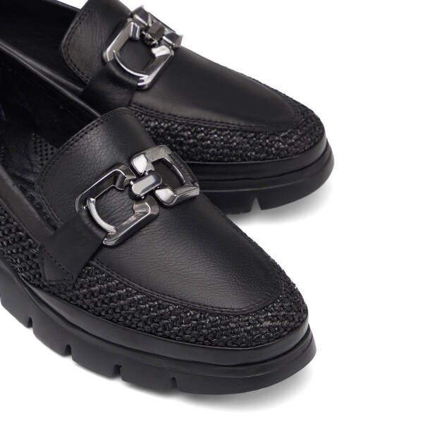 Siyah Deri-Tekstil Kadın Loafer - K26I1AY68601-H54 - 3