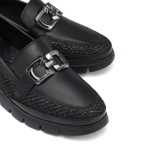 Siyah Deri-Tekstil Kadın Loafer - K26I1AY68601-H54 - 3