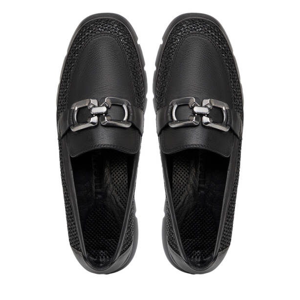Siyah Deri-Tekstil Kadın Loafer - K26I1AY68601-H54 - 5