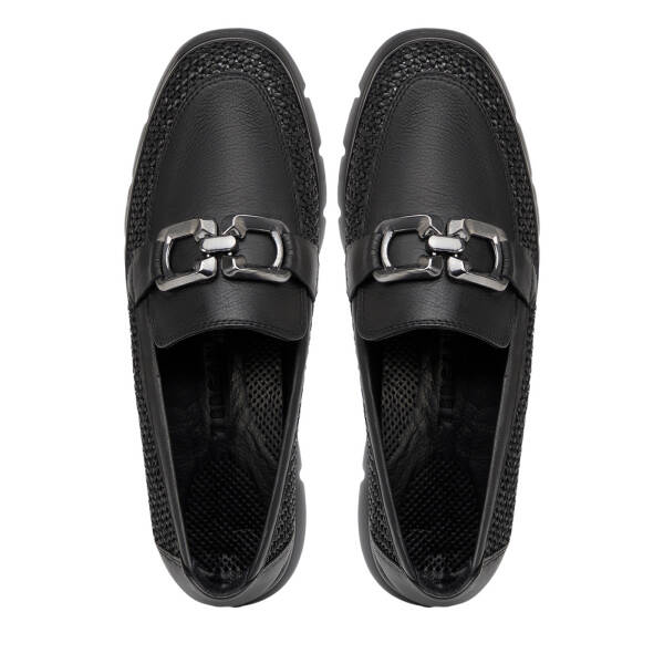 Siyah Deri-Tekstil Kadın Loafer - K26I1AY68601-H54 - 5