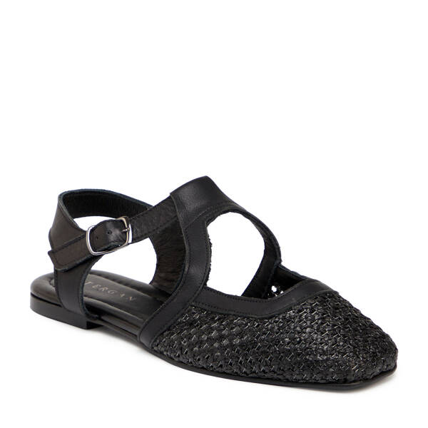 Siyah Deri - Tekstil Kadın Sandalet - K25Y1SN68073-A23 - 2