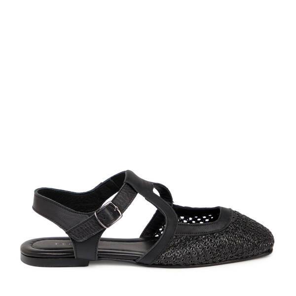 Siyah Deri - Tekstil Kadın Sandalet - K25Y1SN68073-A23 - 1