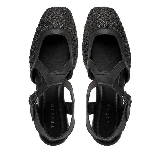 Siyah Deri - Tekstil Kadın Sandalet - K25Y1SN68073-A23 - 5