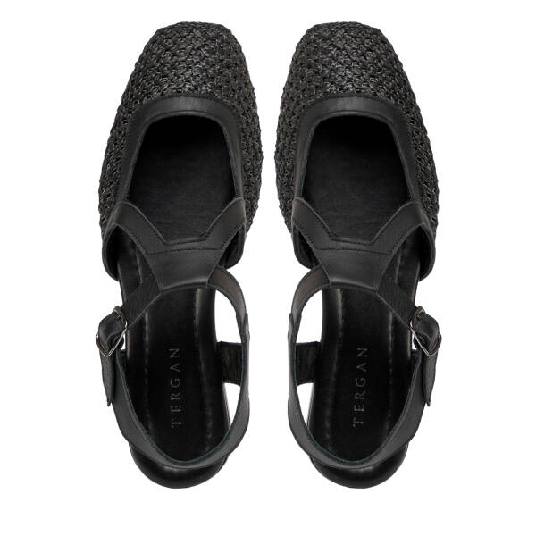 Siyah Deri - Tekstil Kadın Sandalet - K25Y1SN68073-A23 - 5