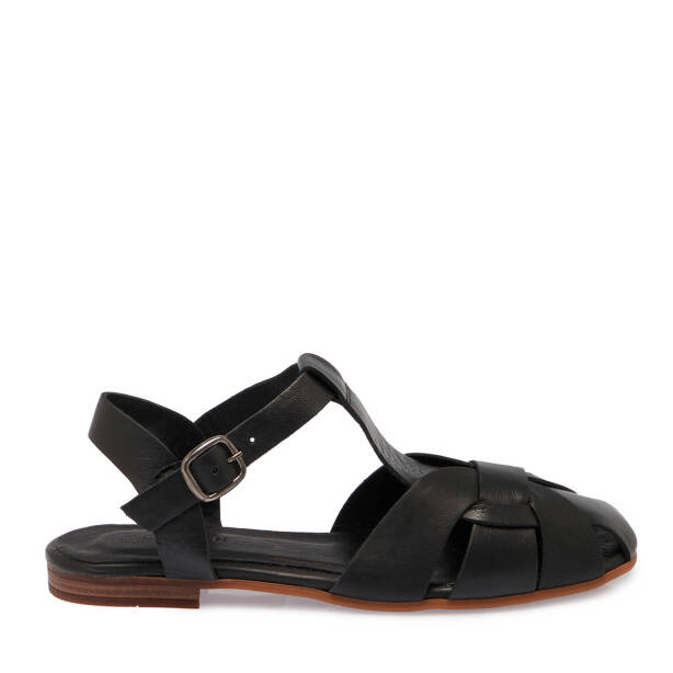 Siyah Deri - Tekstil Kadın Sandalet - K25Y1SN68112-A23 