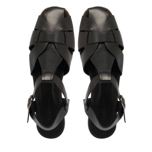 Siyah Deri - Tekstil Kadın Sandalet - K25Y1SN68112-A23 - 5