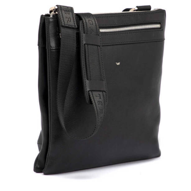 Siyah Hakiki Deri Unisex Çapraz Askılı Çanta - S1AC00021107-A85 - Tergan