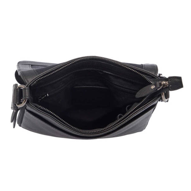 Siyah Hakiki Deri Unisex Çapraz Askılı Çanta - S1AC00021185-A6F - Tergan