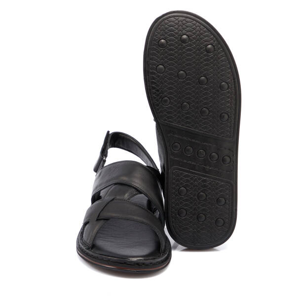 Siyah Hakiki Deri Erkek Sandalet - E26Y1SN57603-A23 - 4