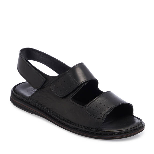 Siyah Hakiki Deri Erkek Sandalet - E26Y1SN57605-A23 - 2