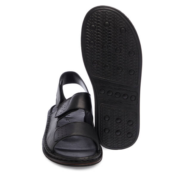 Siyah Hakiki Deri Erkek Sandalet - E26Y1SN57605-A23 - 4