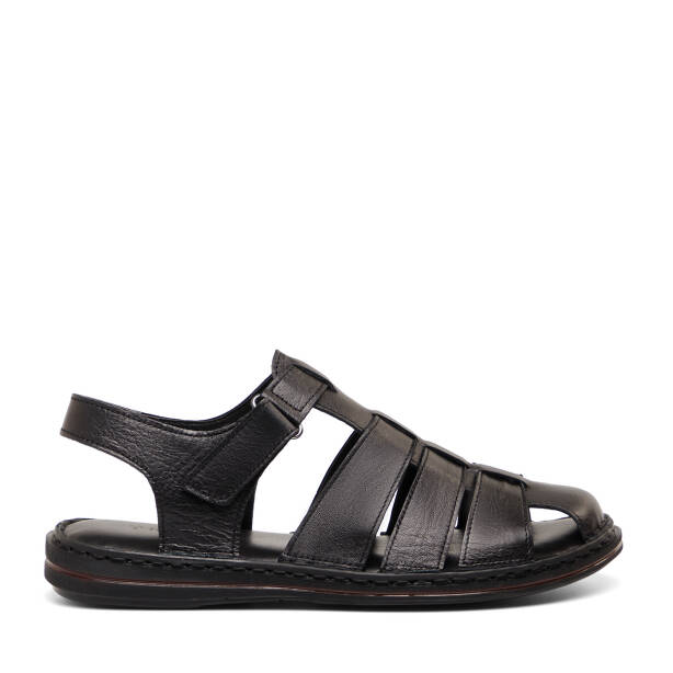 Siyah Hakiki Deri Erkek Sandalet - E26Y1SN57608-A23 - Tergan