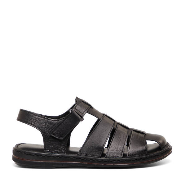 Siyah Hakiki Deri Erkek Sandalet - E26Y1SN57608-A23 - 1