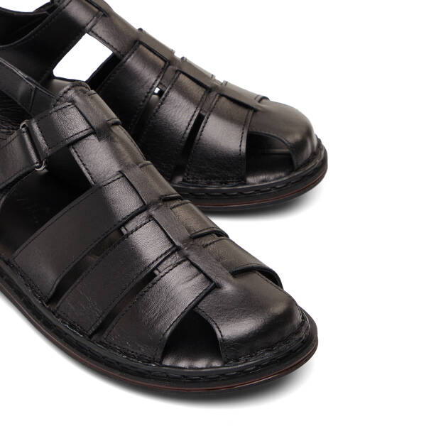 Siyah Hakiki Deri Erkek Sandalet - E26Y1SN57608-A23 - Tergan