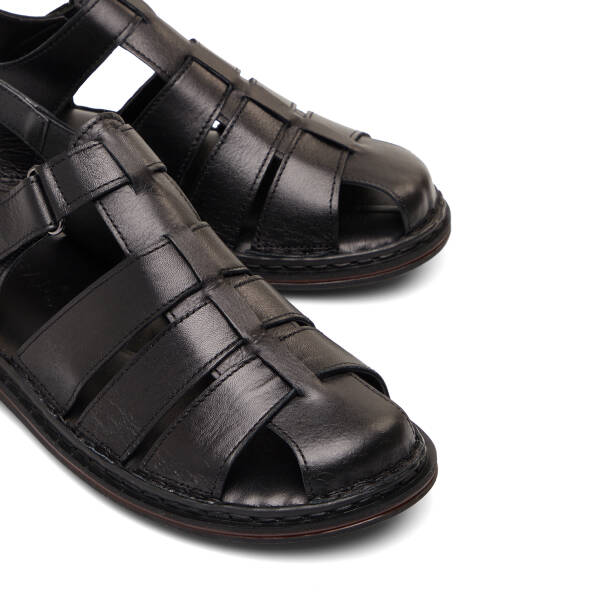 Siyah Hakiki Deri Erkek Sandalet - E26Y1SN57608-A23 - 3