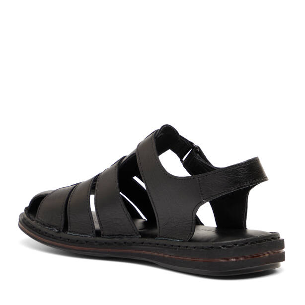 Siyah Hakiki Deri Erkek Sandalet - E26Y1SN57608-A23 - Tergan