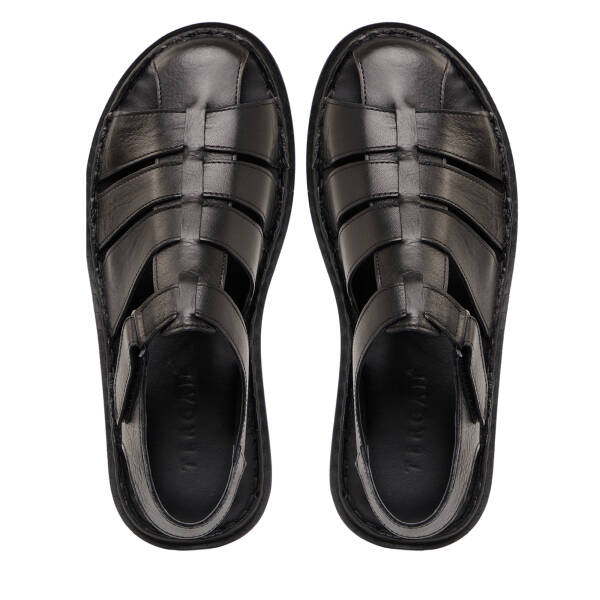 Siyah Hakiki Deri Erkek Sandalet - E26Y1SN57608-A23 - 5