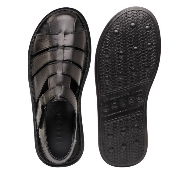Siyah Hakiki Deri Erkek Sandalet - E26Y1SN57608-A23 - 6