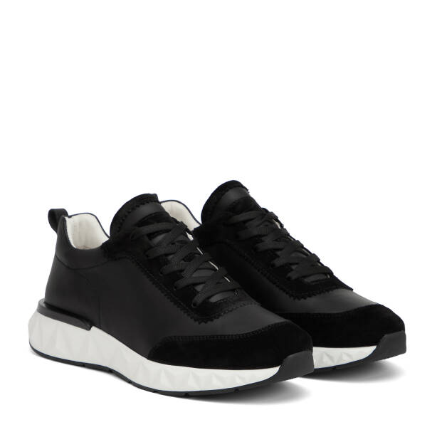 Siyah Hakiki Deri Erkek Sneaker - E26I1AY57593-W19 - 2