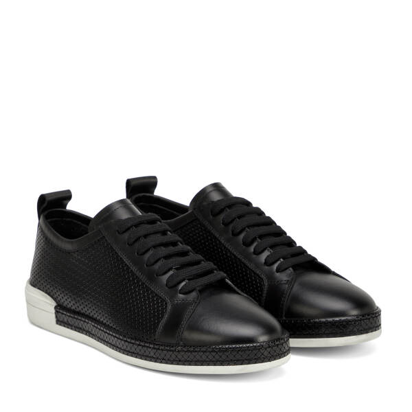 Siyah Hakiki Deri Erkek Sneaker - E26I1AY57704-A23 - 2