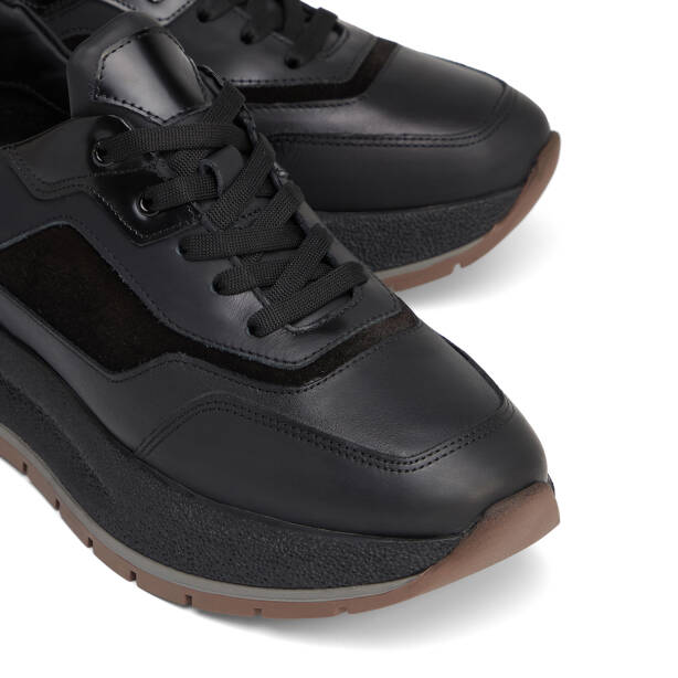 Siyah Hakiki Deri Erkek Sneaker - E26S1AY57824-F49 - 3