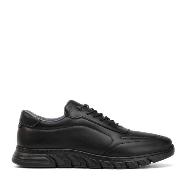 Siyah Hakiki Deri Erkek Sneaker - E4MEAY057781-A23 - Tergan Four Season