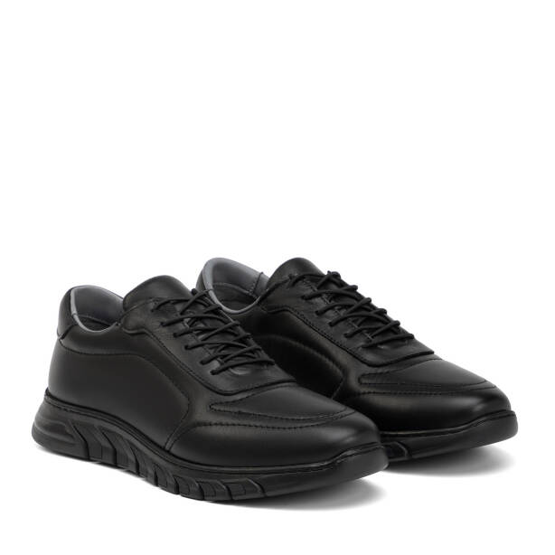Siyah Hakiki Deri Erkek Sneaker - E4MEAY057781-A23 - Tergan Four Season