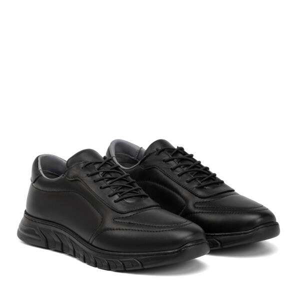 Siyah Hakiki Deri Erkek Sneaker - E4MEAY057781-A23 - 2