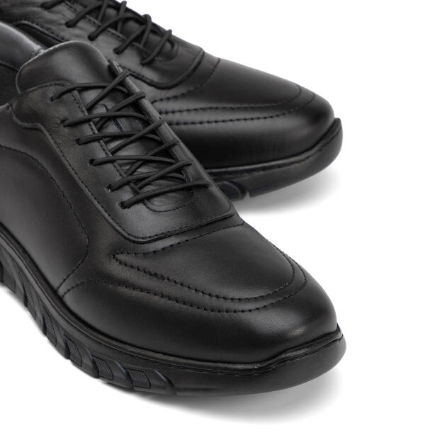 Siyah Hakiki Deri Erkek Sneaker - E4MEAY057781-A23 - Tergan Four Season