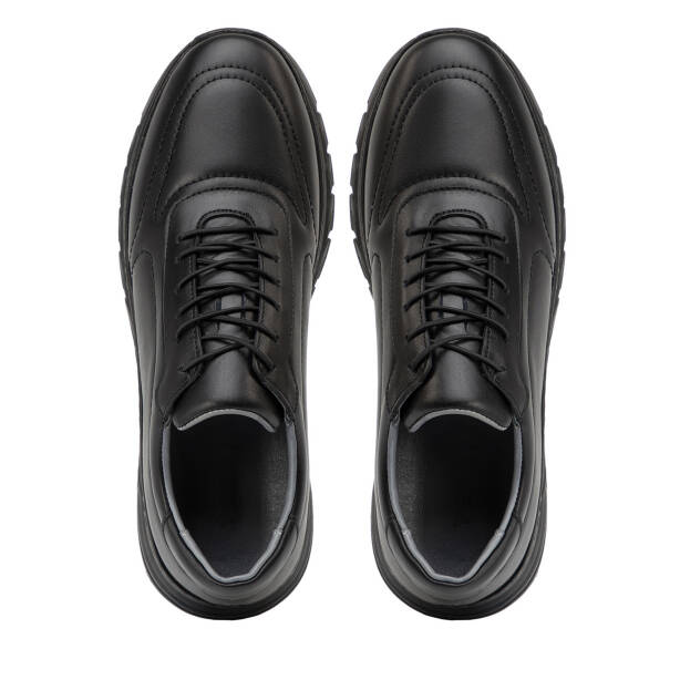 Siyah Hakiki Deri Erkek Sneaker - E4MEAY057781-A23 - Tergan Four Season
