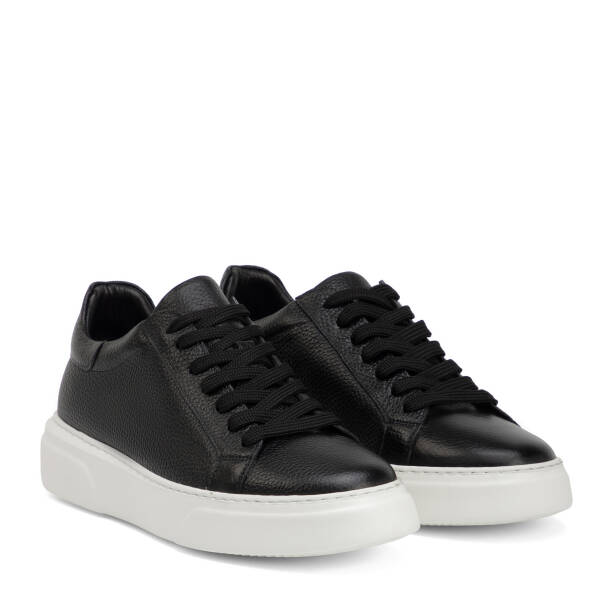 Siyah Hakiki Deri Erkek Sneaker - E4MEAY057782-A41 - Tergan Four Season