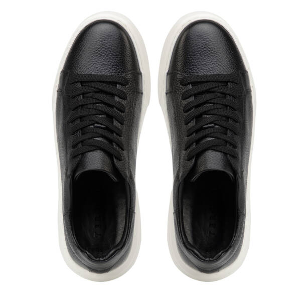 Siyah Hakiki Deri Erkek Sneaker - E4MEAY057782-A41 - Tergan Four Season