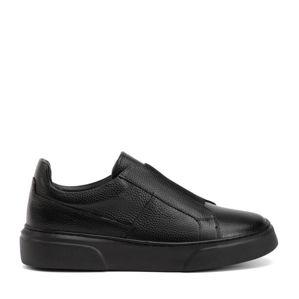 Siyah Hakiki Deri Erkek Sneaker - E4MEAY057783-A41 - Tergan Four Season