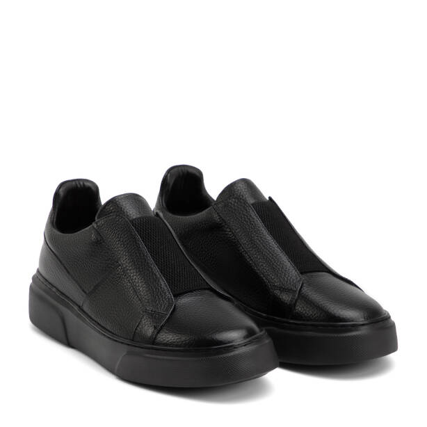 Siyah Hakiki Deri Erkek Sneaker - E4MEAY057783-A41 - Tergan Four Season